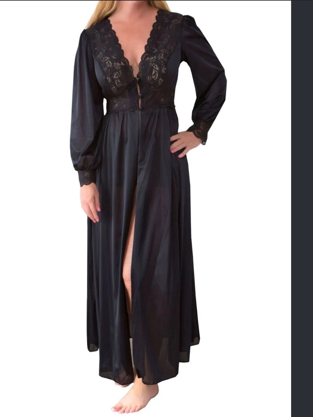 Shadowline Elegant Black Lace-Front Cover up Robe